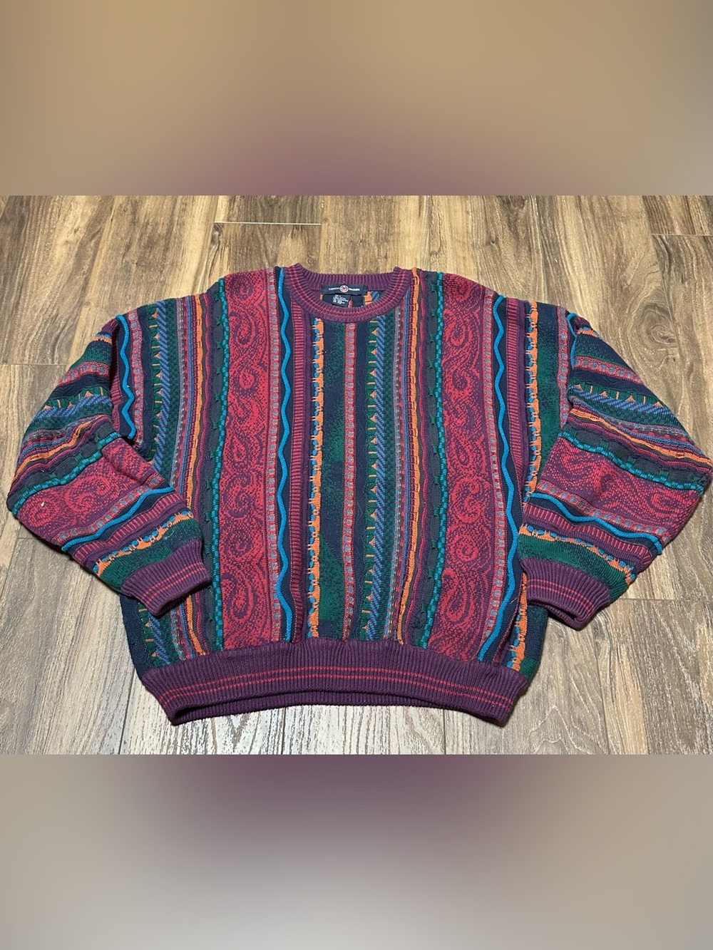 Vintage 90s Cotton Traders Coogi Style Crosby 3D Knit Pullover Sweater L Large